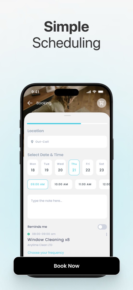 Choosing a date and time for a booking in the app