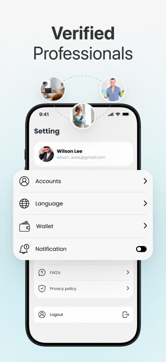 A provider profile and account settings in the app